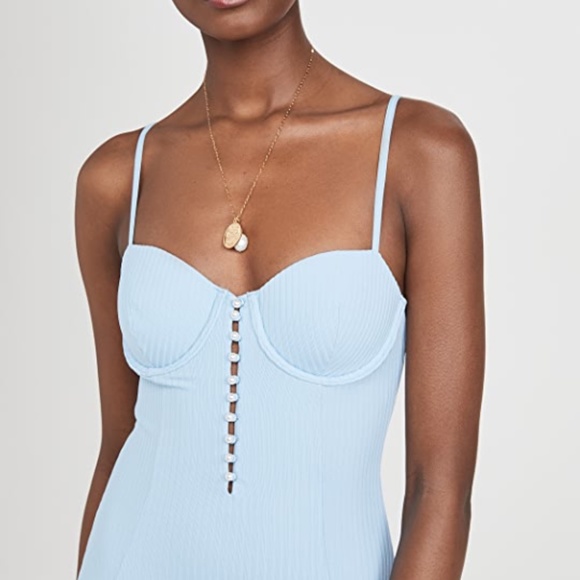 NEW ONIA Andrea BABY BLUE Ribbed FAUX PEARL One Piece SWIMSUIT XL - Picture 11 of 15